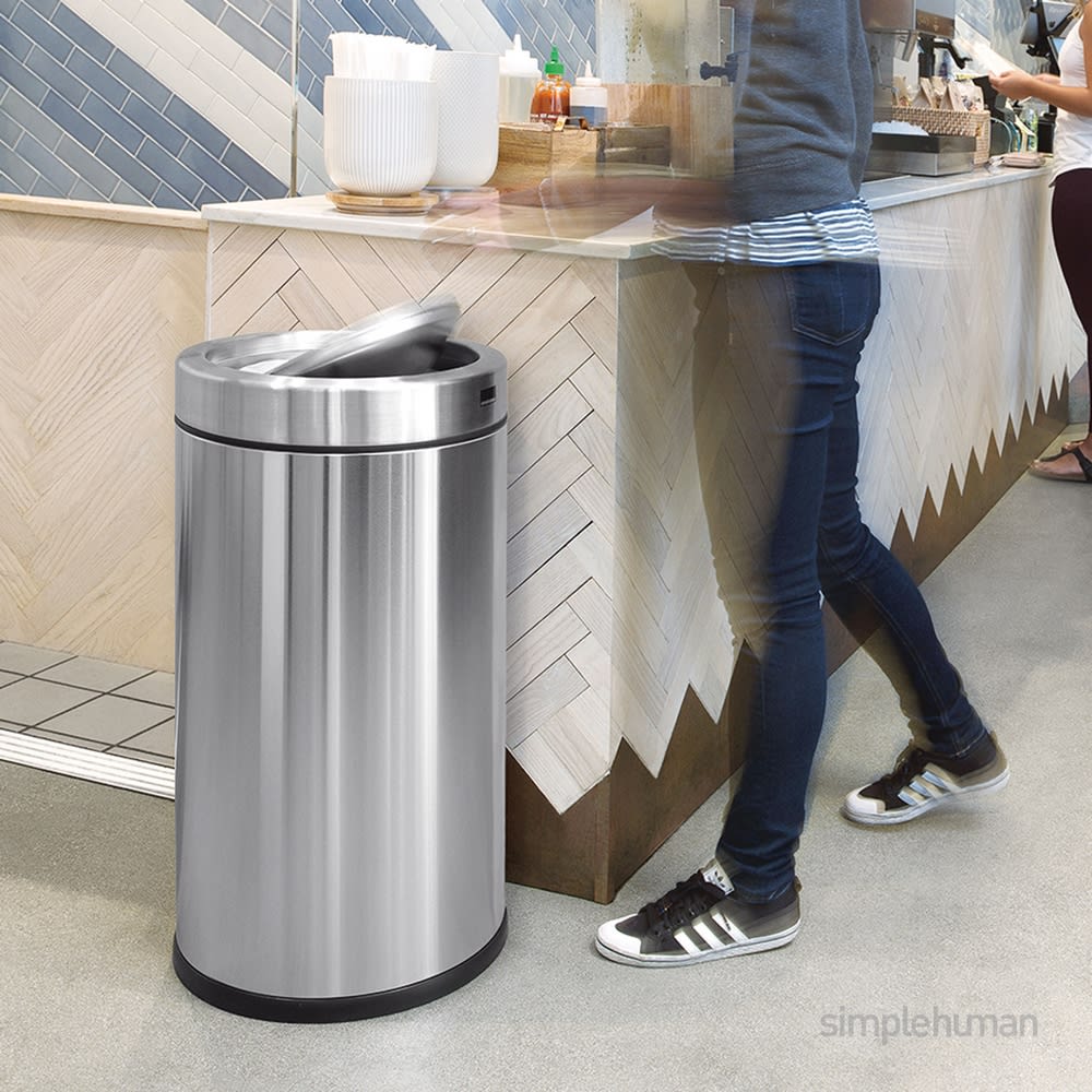 GuestSupply US | Simplehuman 55 Liter Swing Top Trash Can, Brushed